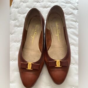 Salvatore Ferragamo Brown Leather Loafers with Gold Accent